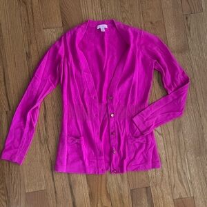 LILLY PULIZTER hot pink cardigan sweater